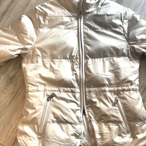 Banana Republic Down Filled Double Zip Cream Puffer Coat Womens - Petite Small